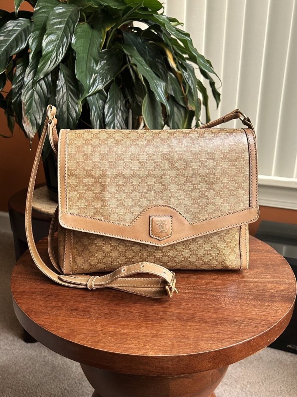 CELINE Macadam Flap Shoulder Bag, Tan